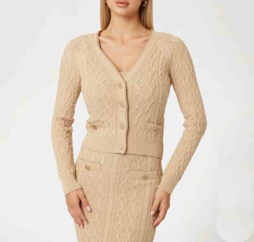 Cardigan corto GUESS intrecciato beige da donna