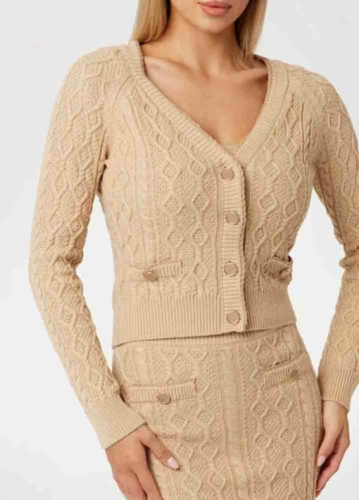 Cardigan corto GUESS intrecciato beige da donna-4