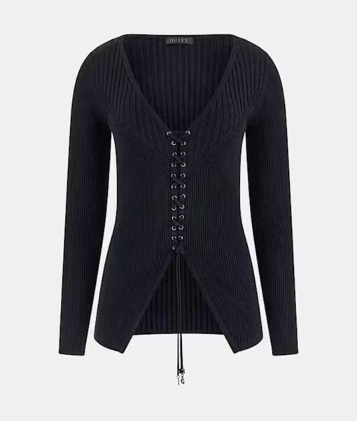 GUESS cardigan nero a costine da donna-4