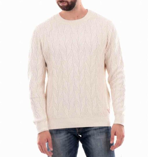 Maglia beige girocollo a trecce GUESS uomo