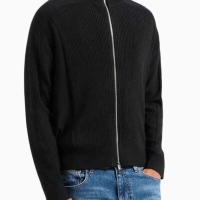 ARMANI EXCHANGE maglione nero a costine con zip