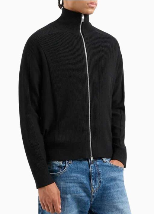 ARMANI EXCHANGE maglione nero a costine con zip