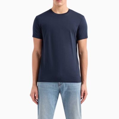 Armani Exchange t-shirt blu girocollo in Pima cotton