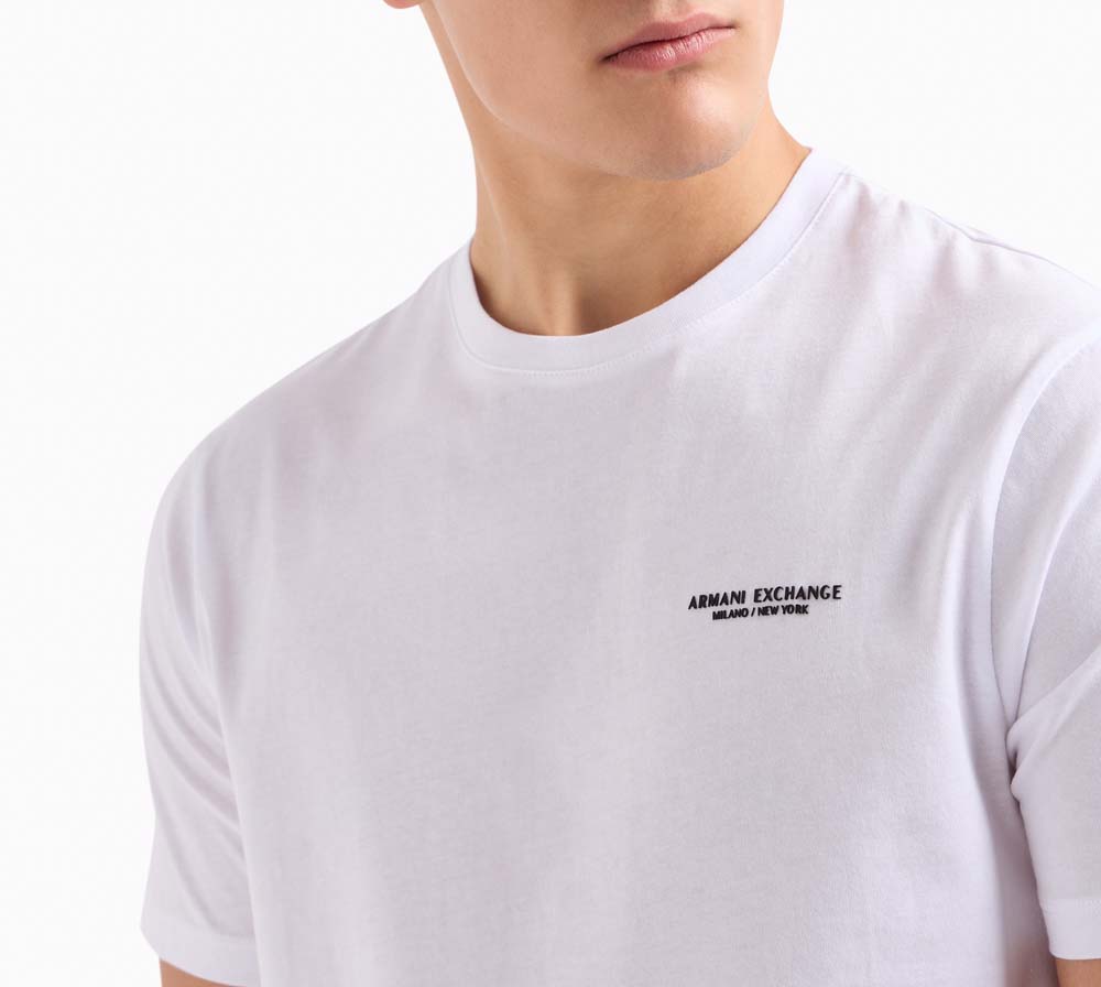T-shirt bianca da uomo con piccola scritta ARMANI EXCHANGE-2