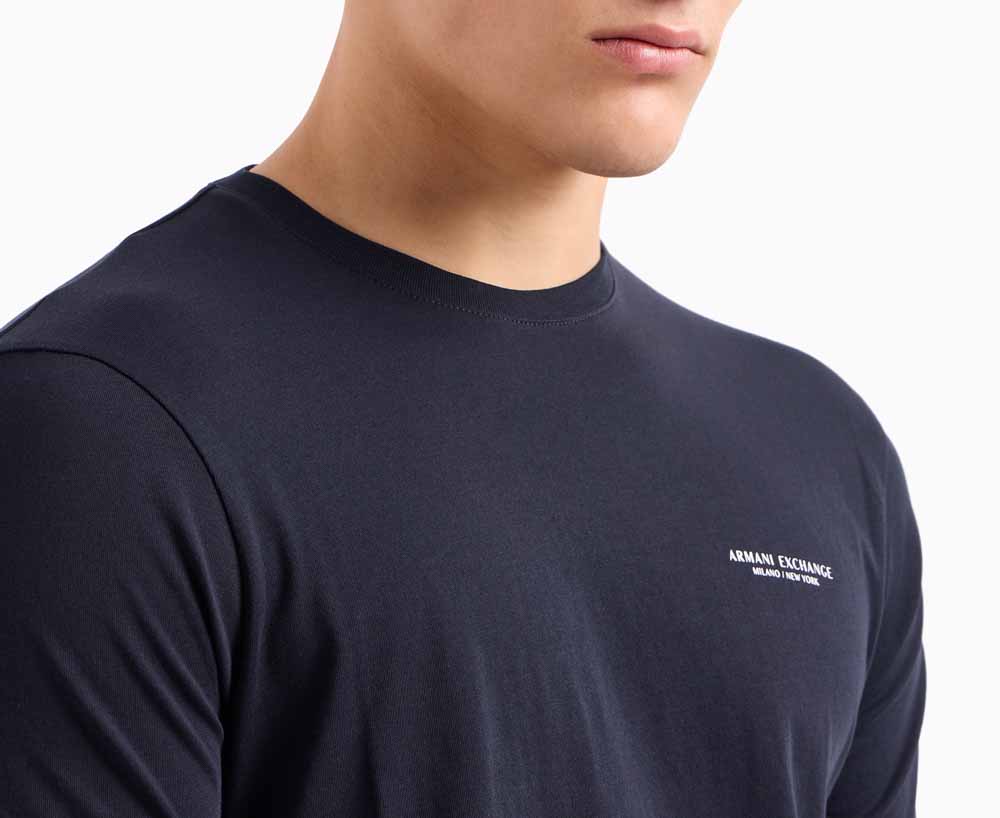 T-shirt blu da uomo con piccola scritta ARMANI EXCHANGE-1