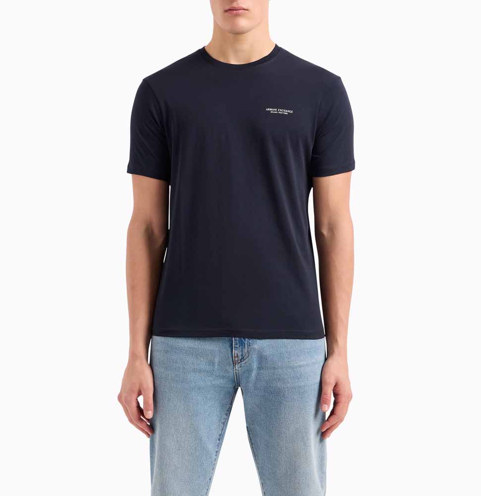 T-shirt blu da uomo con piccola scritta ARMANI EXCHANGE-2