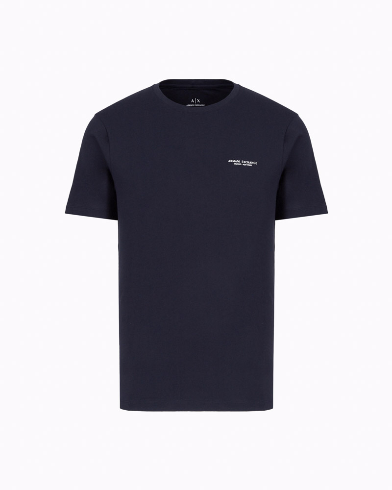 T-shirt blu da uomo con piccola scritta ARMANI EXCHANGE-3
