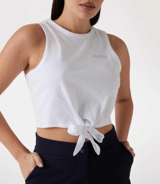 GUESS TOP BIANCO CROP DONNA CON STRASS ALL-OVER-4