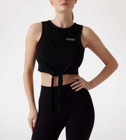GUESS TOP NERO CROP DONNA CON STRASS ALL-OVER