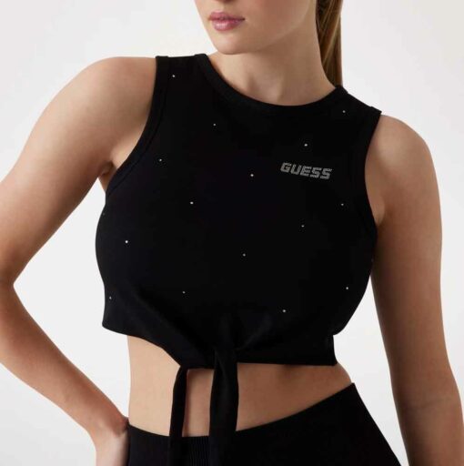 GUESS TOP NERO CROP DONNA CON STRASS ALL-OVER-3