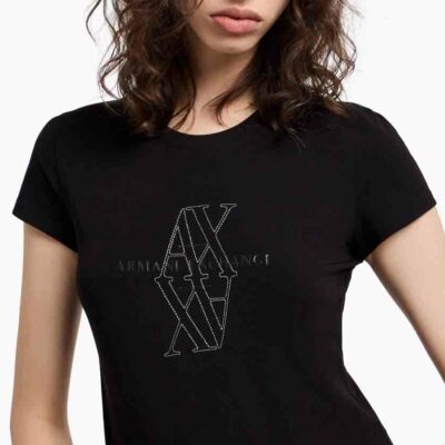 ARMANI EXCHANGE t-shirt nera slim fit con stampa AX e scritta-3