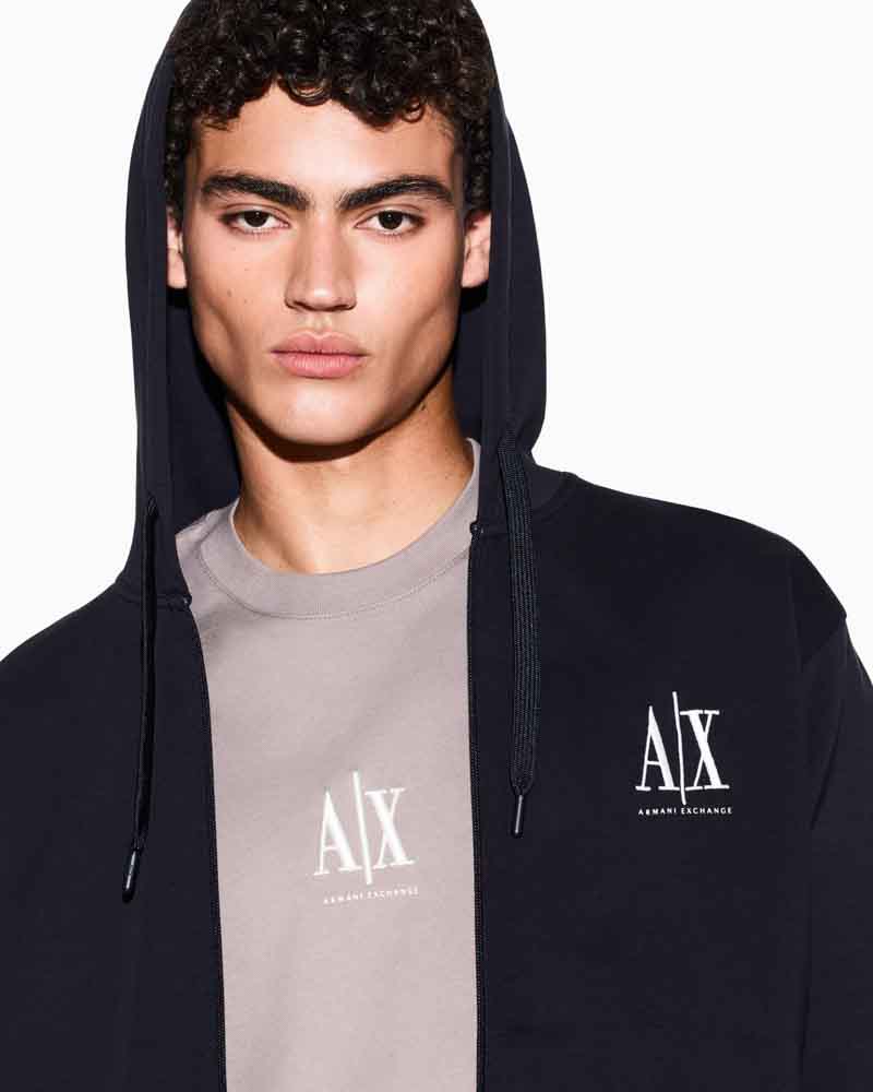 Felpa blu full zip ARMANI EXCHANGE uomo con cappuccio-3
