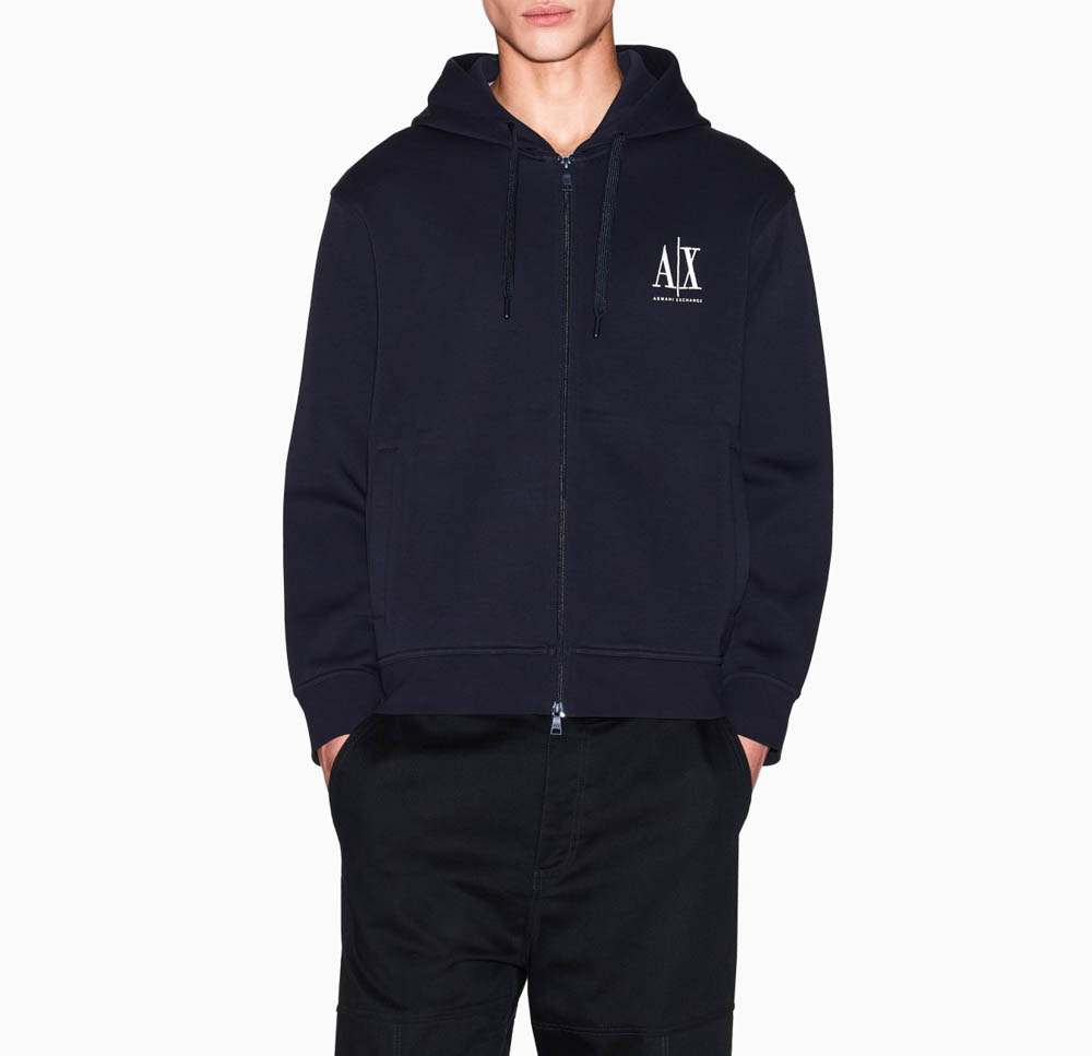 Felpa blu full zip ARMANI EXCHANGE uomo con cappuccio