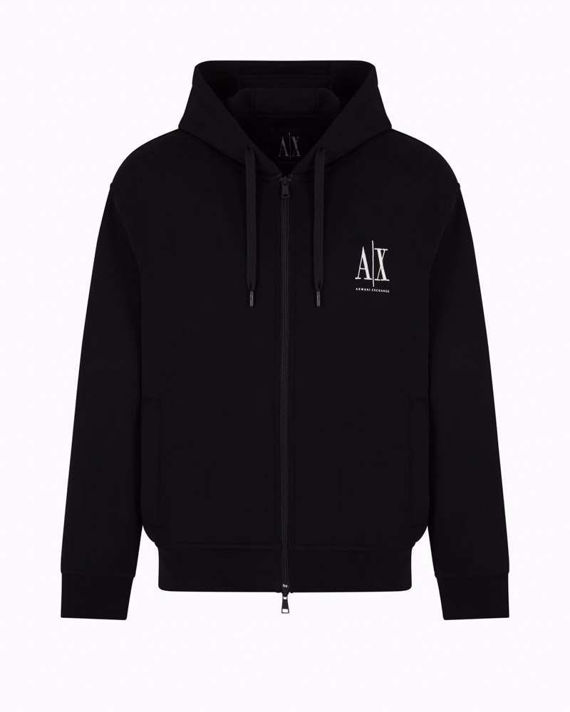 Felpa nera full zip ARMANI EXCHANGE uomo con cappuccio -1