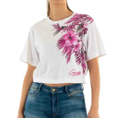 Maglietta corta GUESS donna con stampa floreale-6