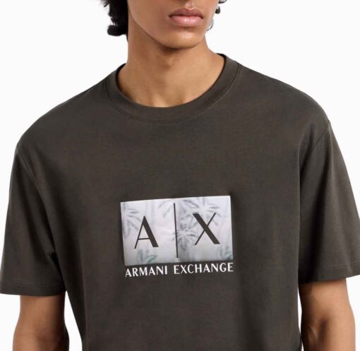 ARMANI EXCHANGE maglietta verde con stampa frontale da uomo-3