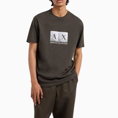 ARMANI EXCHANGE maglietta verde con stampa frontale da uomo