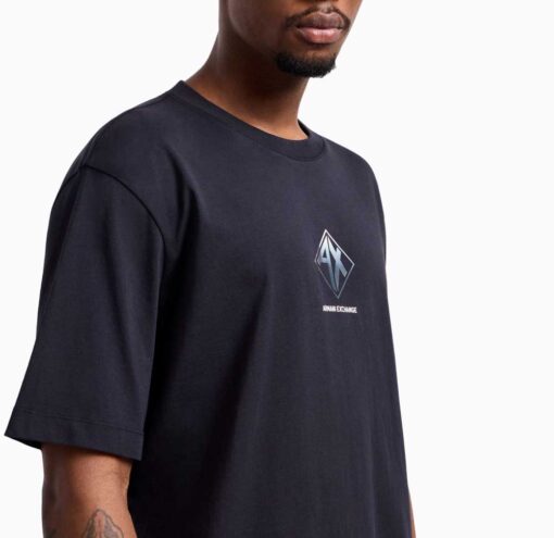 Maglietta ARMANI EXCHANGE blu regular fit con stampa logo da uomo-3