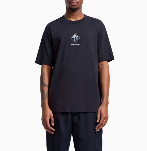 Maglietta ARMANI EXCHANGE blu regular fit con stampa logo da uomo-1