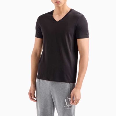 T-shirt nera scollo a V uomo ARMANI EXCHANGE in pima cotton