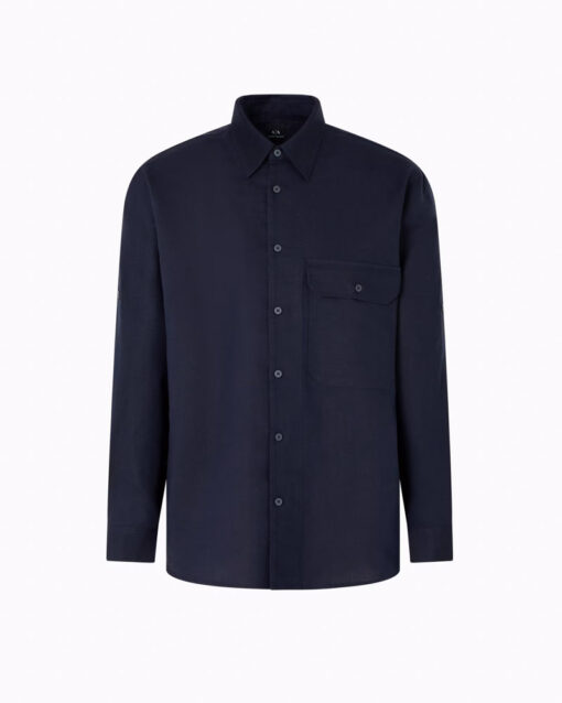 Camicia blu ARMANI EXCHANGE in lino e cotone da uomo-1