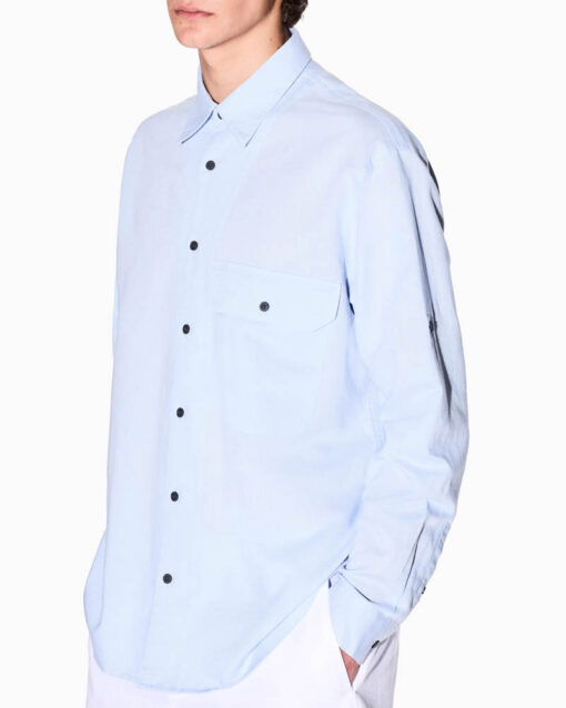 Camicia azzurra ARMANI EXCHANGE in lino e cotone da uomo-2