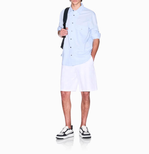 Camicia azzurra ARMANI EXCHANGE in lino e cotone da uomo-1