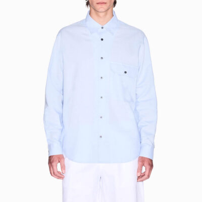 Camicia azzurra ARMANI EXCHANGE in lino e cotone da uomo