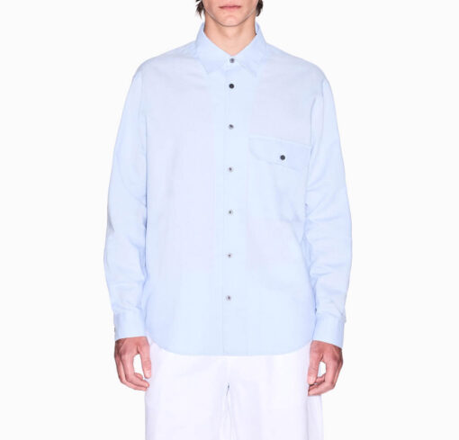 Camicia azzurra ARMANI EXCHANGE in lino e cotone da uomo