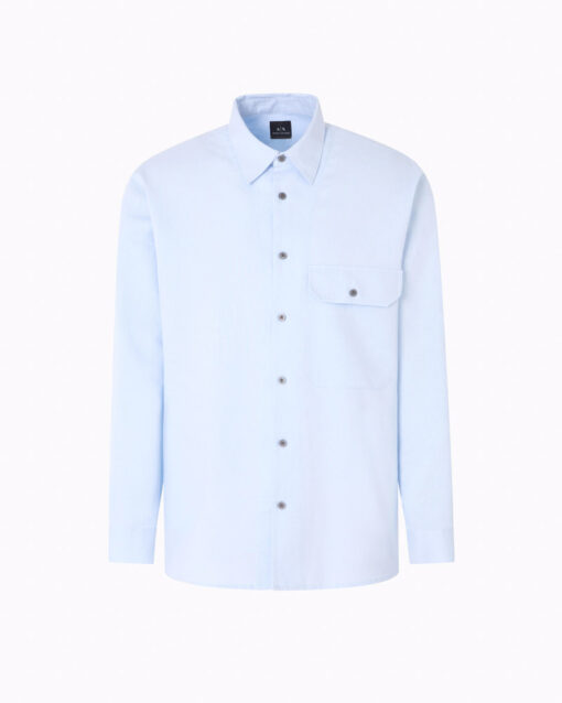 Camicia azzurra ARMANI EXCHANGE in lino e cotone da uomo-3
