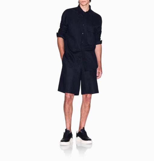 Camicia blu ARMANI EXCHANGE in lino e cotone da uomo-3