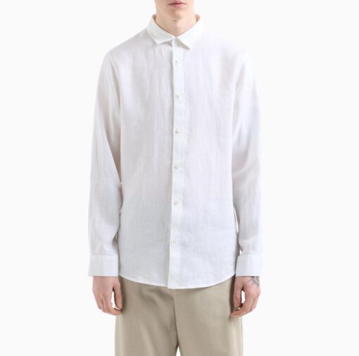 ARMANI EXCHANGE camicia in lino bianco da uomo