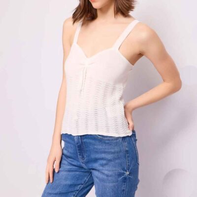 DENNY ROSE top bianco in maglia traforata con spalline