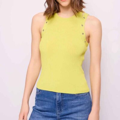 DENNY ROSE top giallo in maglia lavorazione a costine