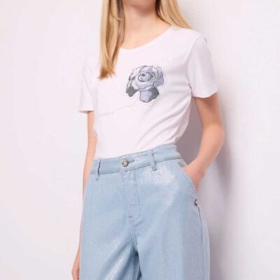 T-SHIRT DENNY ROSE CON FIORE CON STRASS