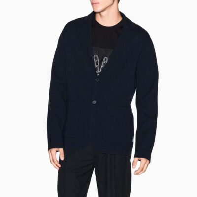 Giacca blu ARMANI EXCHANGE monopetto in maglia punto Milano da uomo
