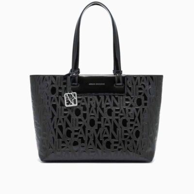 Borsa nera ARMANI EXCHANGE lucida logata con doppi manici da donna