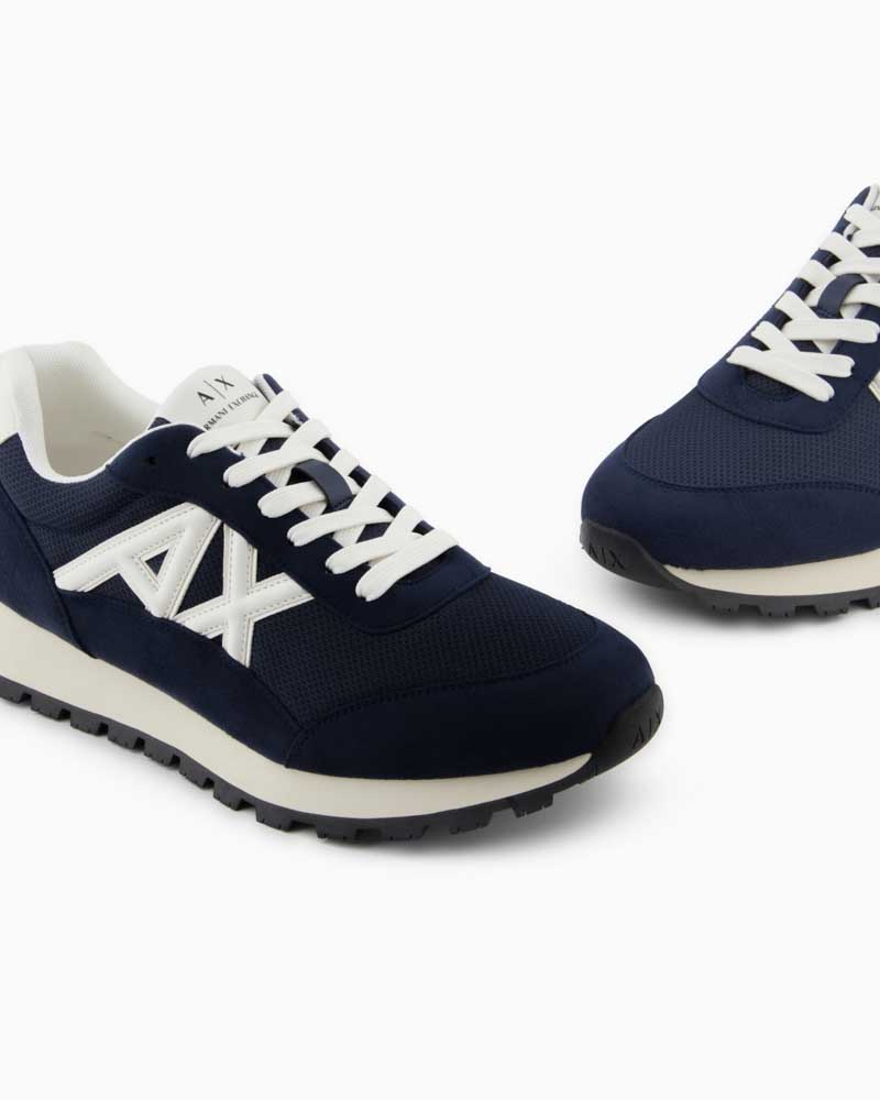 Sneakers blu ARMANI EXCHANGE da uomo con AX laterale bianca-4