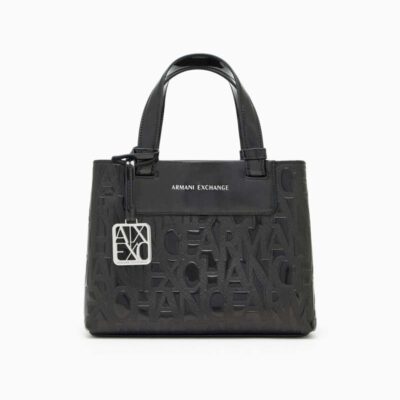 ARMANI EXCHANGE borsa a bauletto nera lucida con tracolla logata