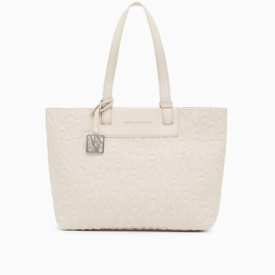 ARMANI EXCHANHGE borsa con doppi manici panna da donna con logo a rilievo