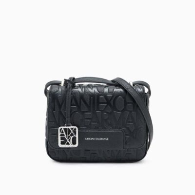Borsa donna con pattina ARMANI EXCHANGE nera logo a rilievo all over
