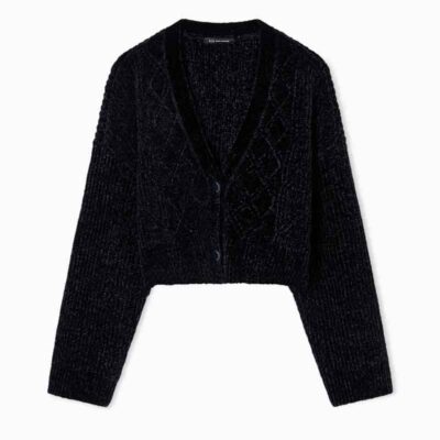 ARMANI EXCHANGE cardigan corto in ciniglia nero da donna