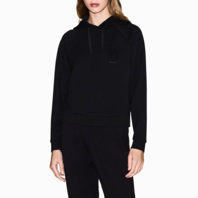 Felpa ARMANI EXCHANGE nera con cappuccio donna e con logo glitterato in tinta