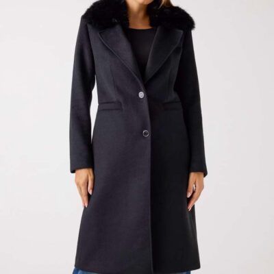 Cappotto lungo da donna GUESS in misto lana nero