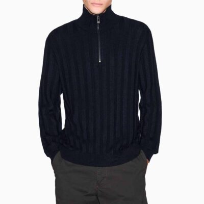 ARMANI EXCHANGE maglione uomo con mezza zip misto lana blu