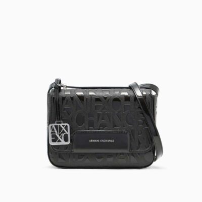 ARMANI EXCHANGE borsa tracolla con pattina nera donna lucida logata
