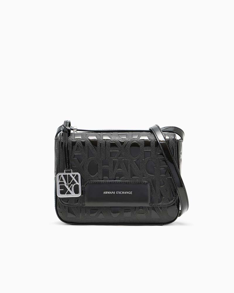 ARMANI EXCHANGE borsa tracolla con pattina nera donna lucida logata