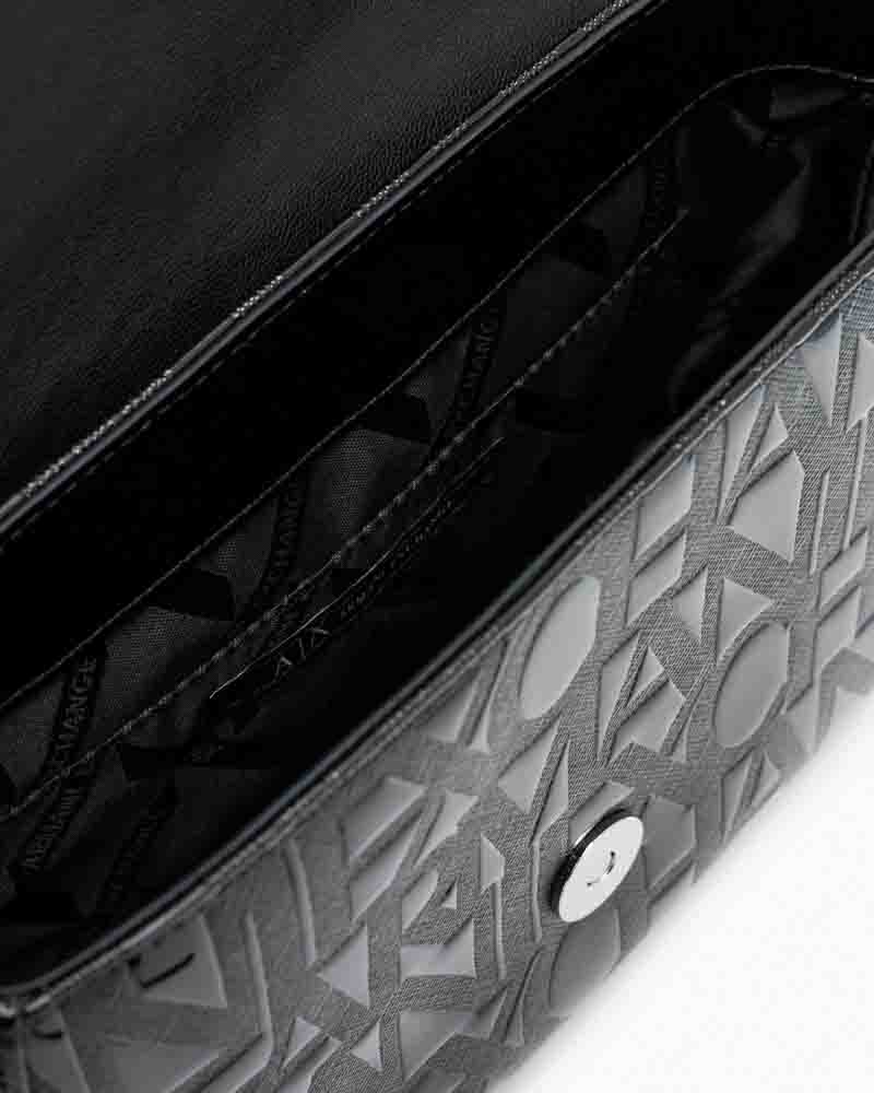 ARMANI EXCHANGE borsa tracolla con pattina nera donna lucida logata-1