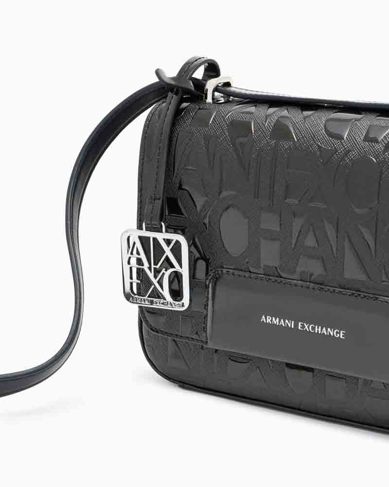 ARMANI EXCHANGE borsa tracolla con pattina nera donna lucida logata-2