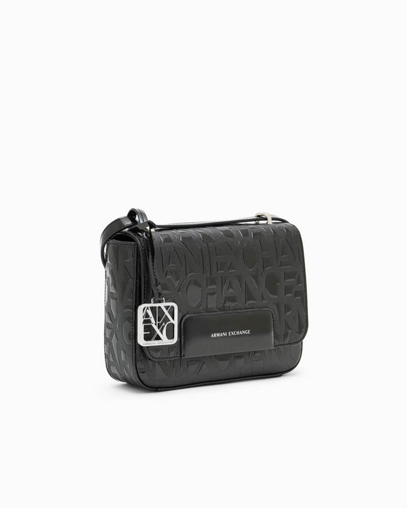 ARMANI EXCHANGE borsa tracolla con pattina nera donna lucida logata-3